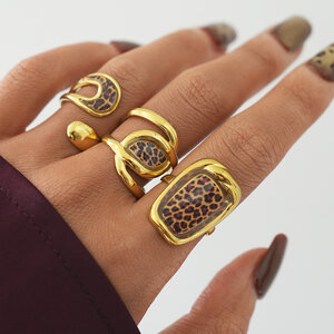 1 Piece Retro Irregular Shape Stainless Steel Waterproof Gold Color Women's Statement Rings h5 Picture6