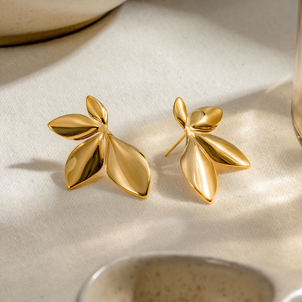 1 Pair Natural Flower Stainless Steel Waterproof Gold Color Women's Stud Earrings h5Picture5