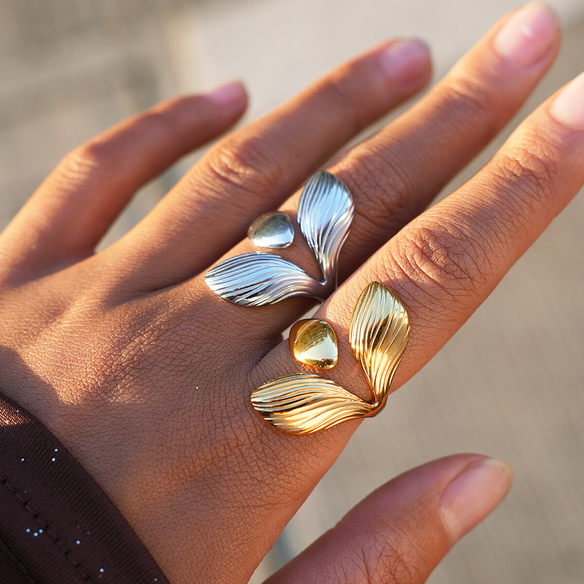 1 Piece Simple Series Natural Leaf Stainless Steel Waterproof   Gold Color  Women's Statement Rings 2