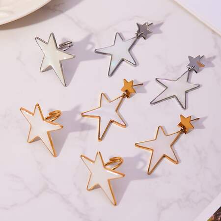 1 Pair Irregular Star Stainless Steel Waterproof Gold Color Shell Women's Drop Earrings