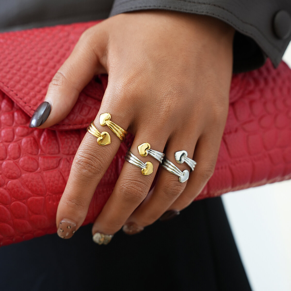 1 Piece Simple  Simple Heart Stainless Steel Waterproof   Gold Color Women's Statement Rings 2