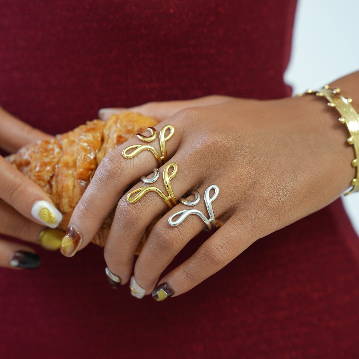 1 Piece Simple Irregular Shape Lines Stainless Steel Waterproof  Gold Color Women's Statement Rings 2
