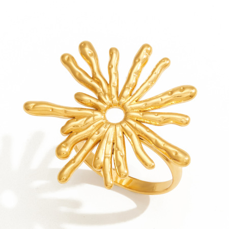 1 Stück Sun Statement-Ring aus einfarbigem, wasserdichtem Edelstahl in Goldfarbe