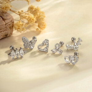 Boucles d'oreilles piercing femme, 1 pièce, forme cœur papillon, couleur cuivre doré, zircon. h5 Image5