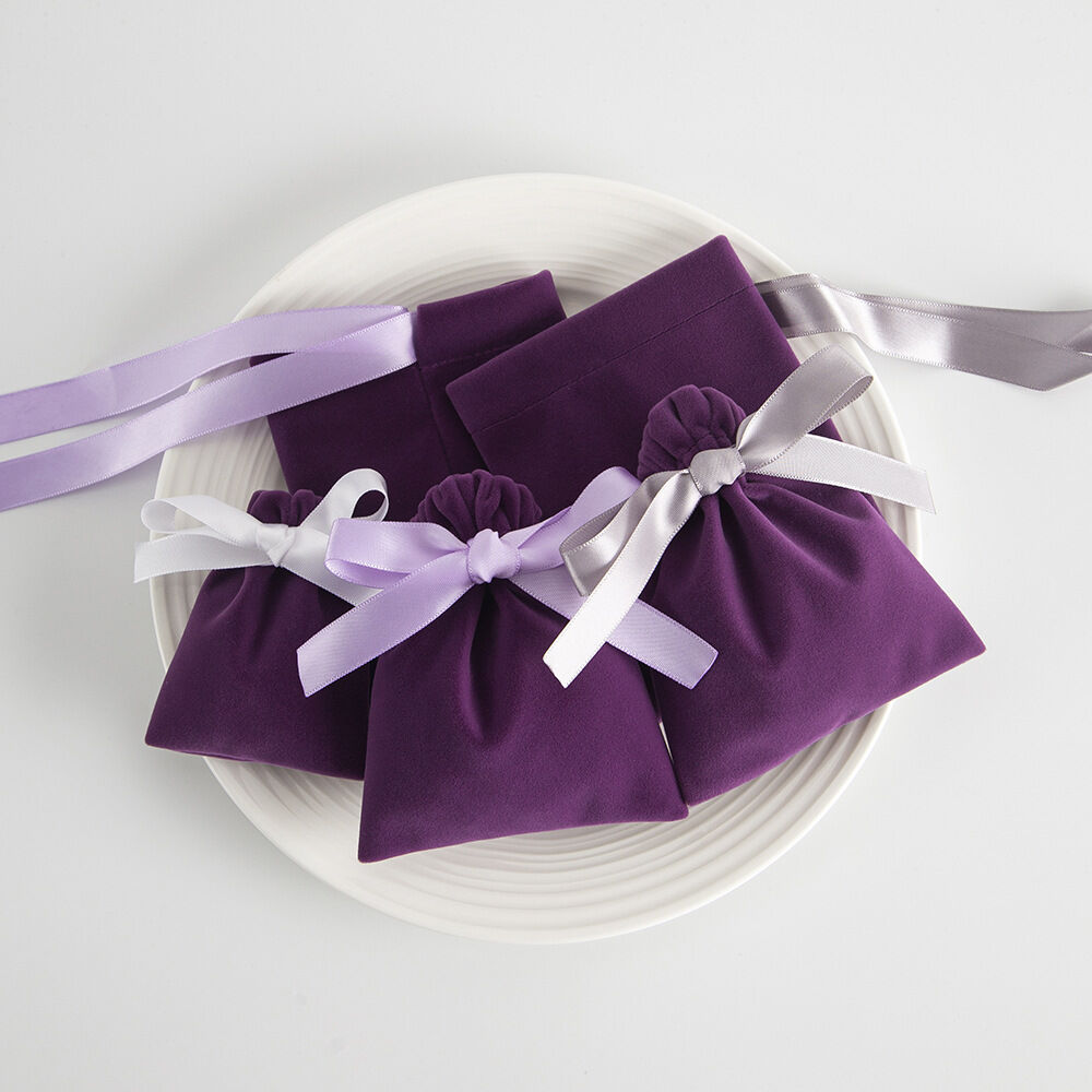 1 Piece Solid Color Bow Knot Flannel Drawstring Jewelry Bag