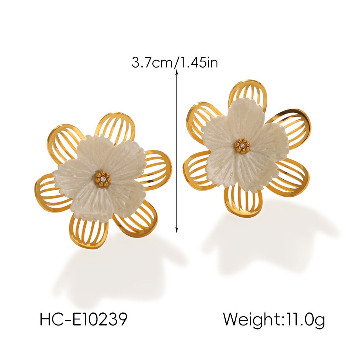 1 Pair Flower Stainless Steel Waterproof Gold Color Drop Earrings h5 Picture2