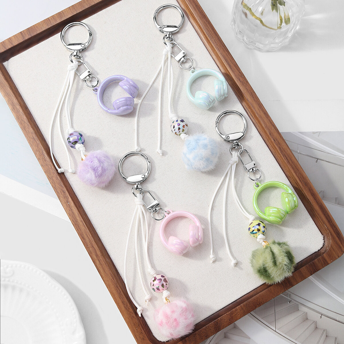 1 Piece Mini Headphones Plush Ball Bag Charm h5 Picture3
