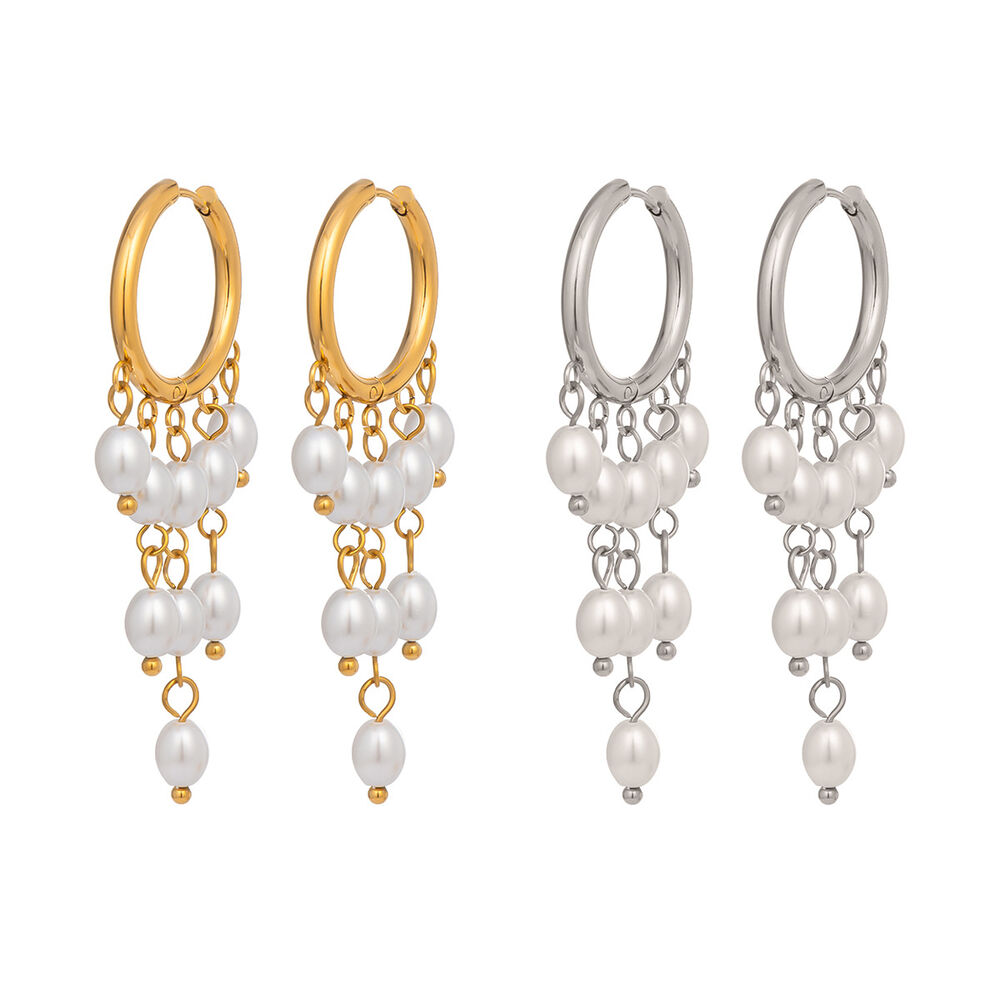 1 Pair Elegant Tassel Stainless Steel Waterproof Gold Color Pearl Beads Earrings Picture5