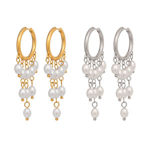 1 Pair Elegant Tassel Stainless Steel Waterproof Gold Color Pearl Beads Earrings h5 Picture5