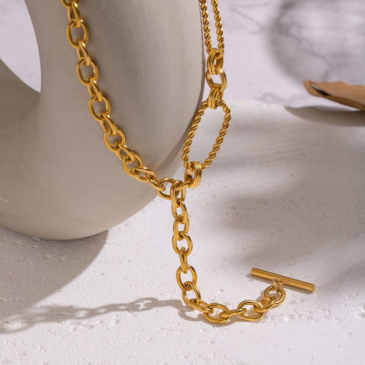 1 Piece Casual Y-shape Chain Stainless Steel Waterproof Gold Color Necklace 2