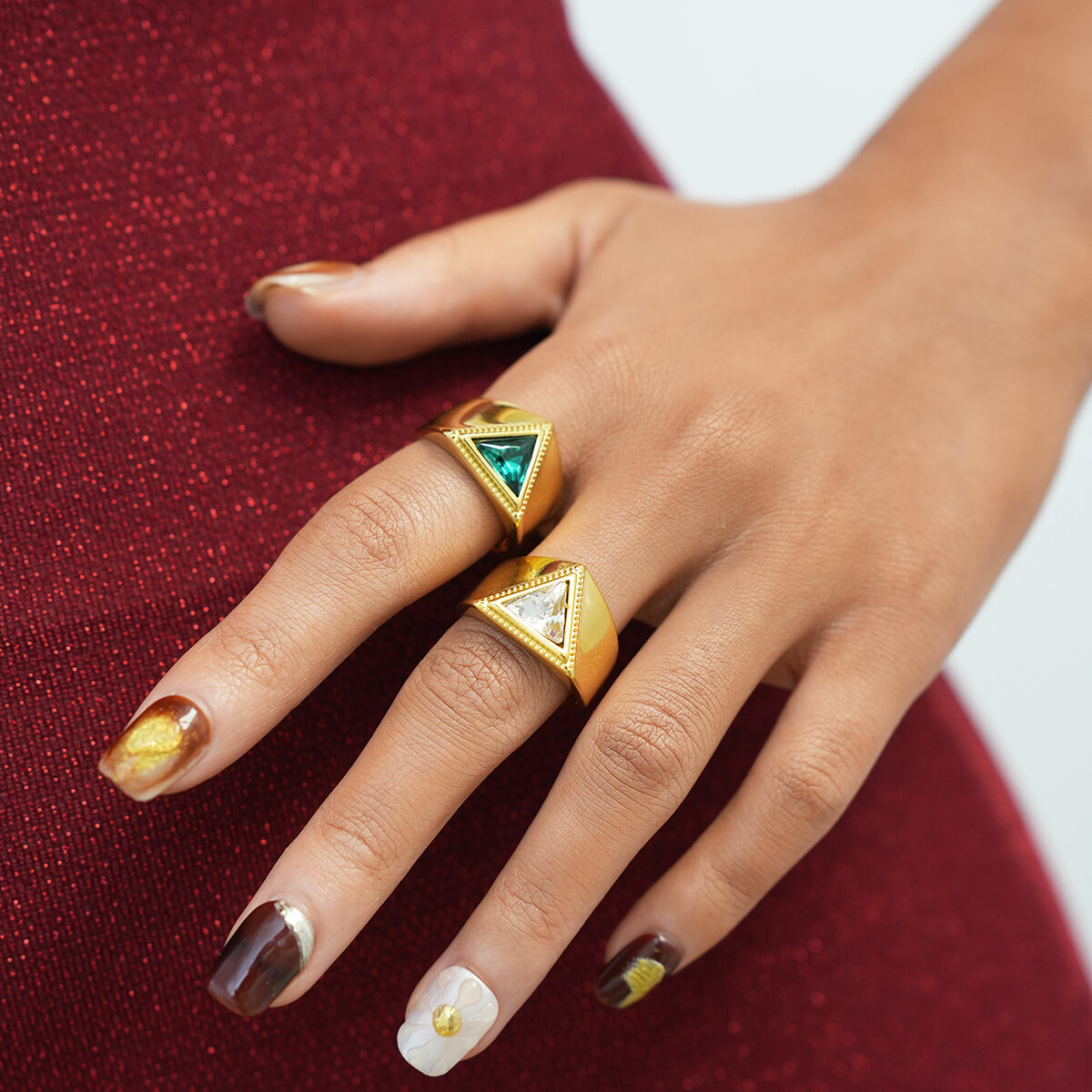 1 Piece Triangle Stainless Steel Waterproof   Gold Color  Zircon Women's Statement Rings