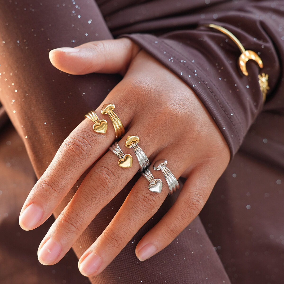 1 Piece Simple  Simple Heart Stainless Steel Waterproof   Gold Color Women's Statement Rings