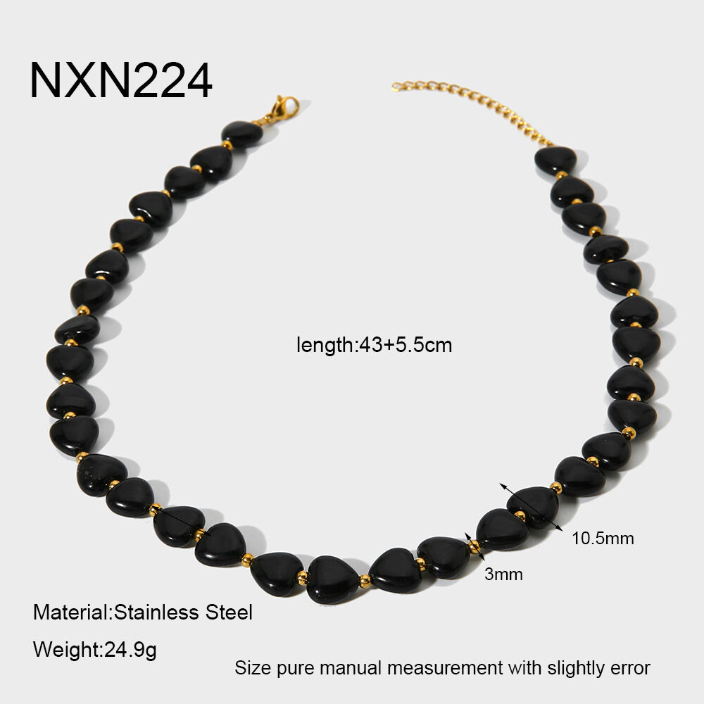 Conjunto de joyería para mujer con forma de corazón negro inspirado en diseño retro de 1 pieza