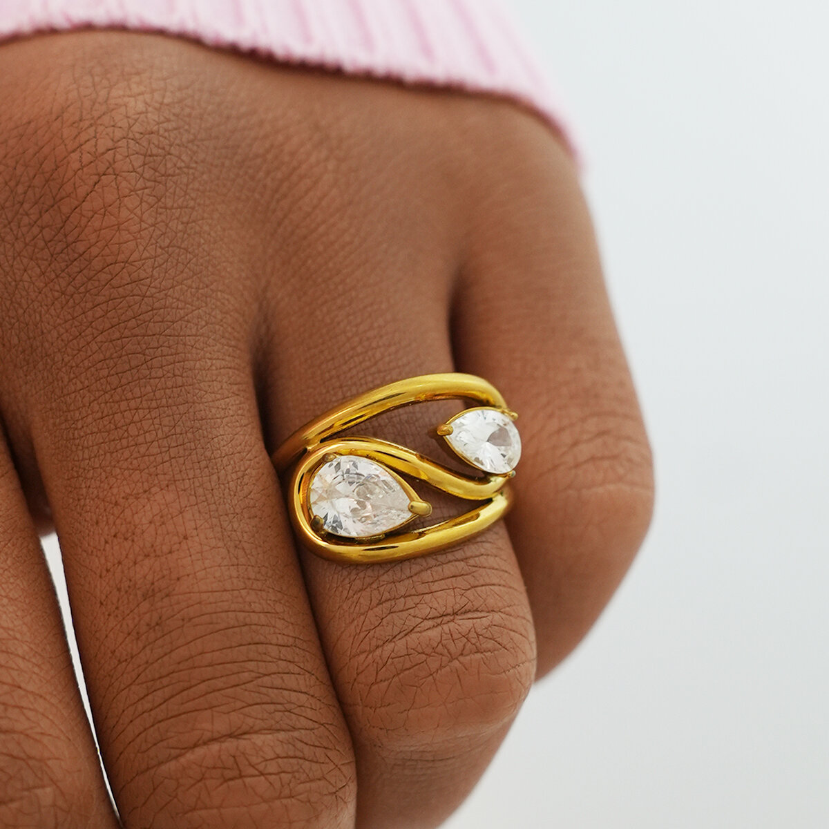 1 Piece Luxury Elegant Irregular Shape Stainless Steel Waterproof  Gold Color  Statement Rings 2