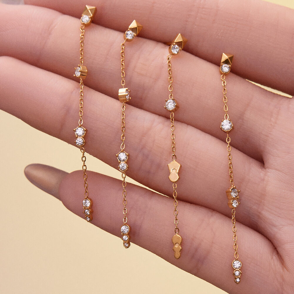 1 Pair Exquisite Tassel Stainless Steel Waterproof Gold Color Zircon Women's Dangle Earrings Picture4