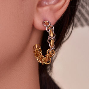 1 Pair Mixed Gold&Silver Colors Stainless Steel Waterproof Women's Hoop Earrings h5 Picture6