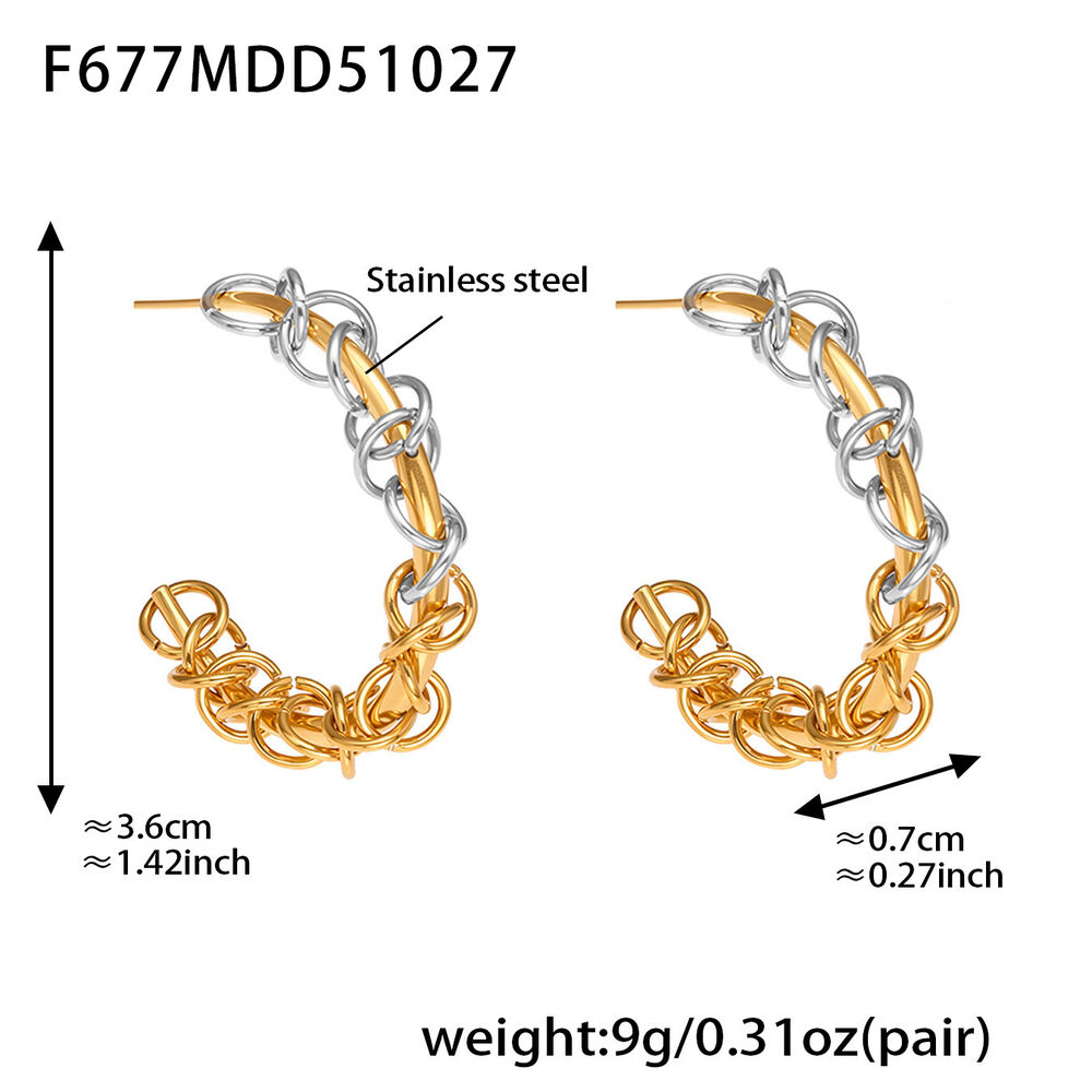 1 Pair Mixed Gold&Silver Colors Stainless Steel Waterproof Women's Hoop Earrings Picture2