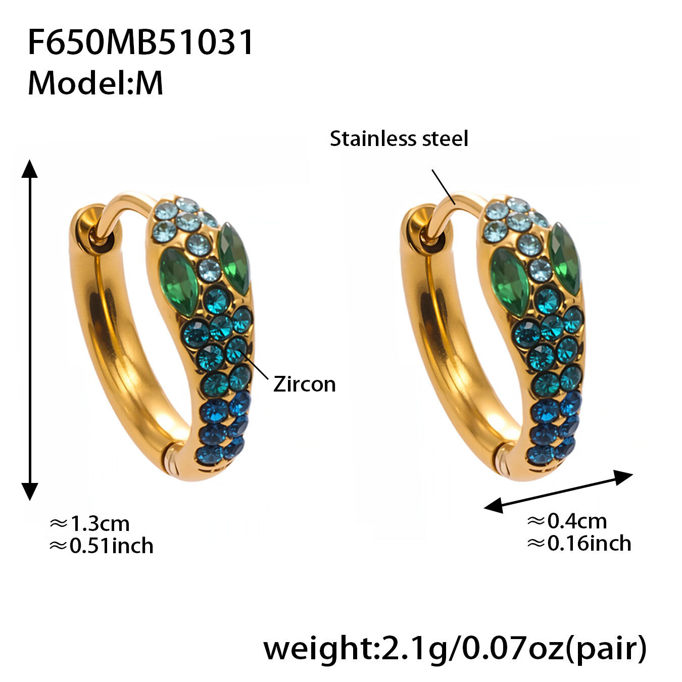 F650 - Dark Blue Zircon Earrings - Medium Size Picture20