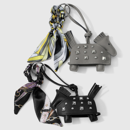1 Piece Leather Rivet Pony Knotted Silk Scarf Bag Charm 2