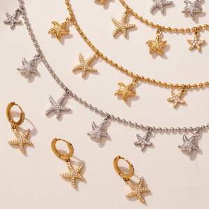 Luxurious Starfish Titanium Steel Gold Color Women's Jewelry Sets h5 Picture2