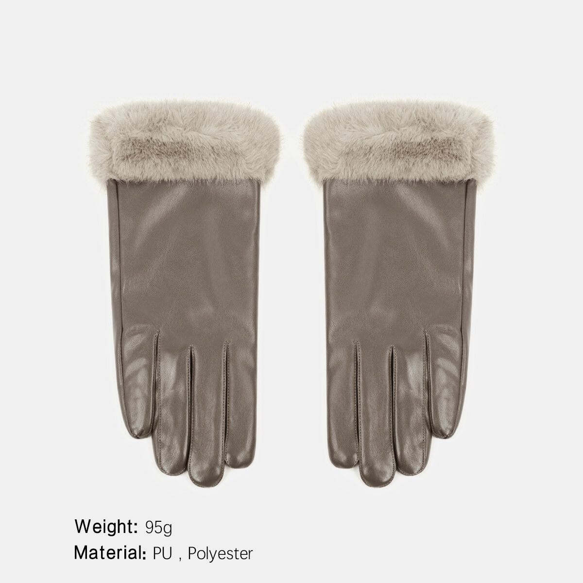 1 Pair Solid Color PU Plush Gloves 
