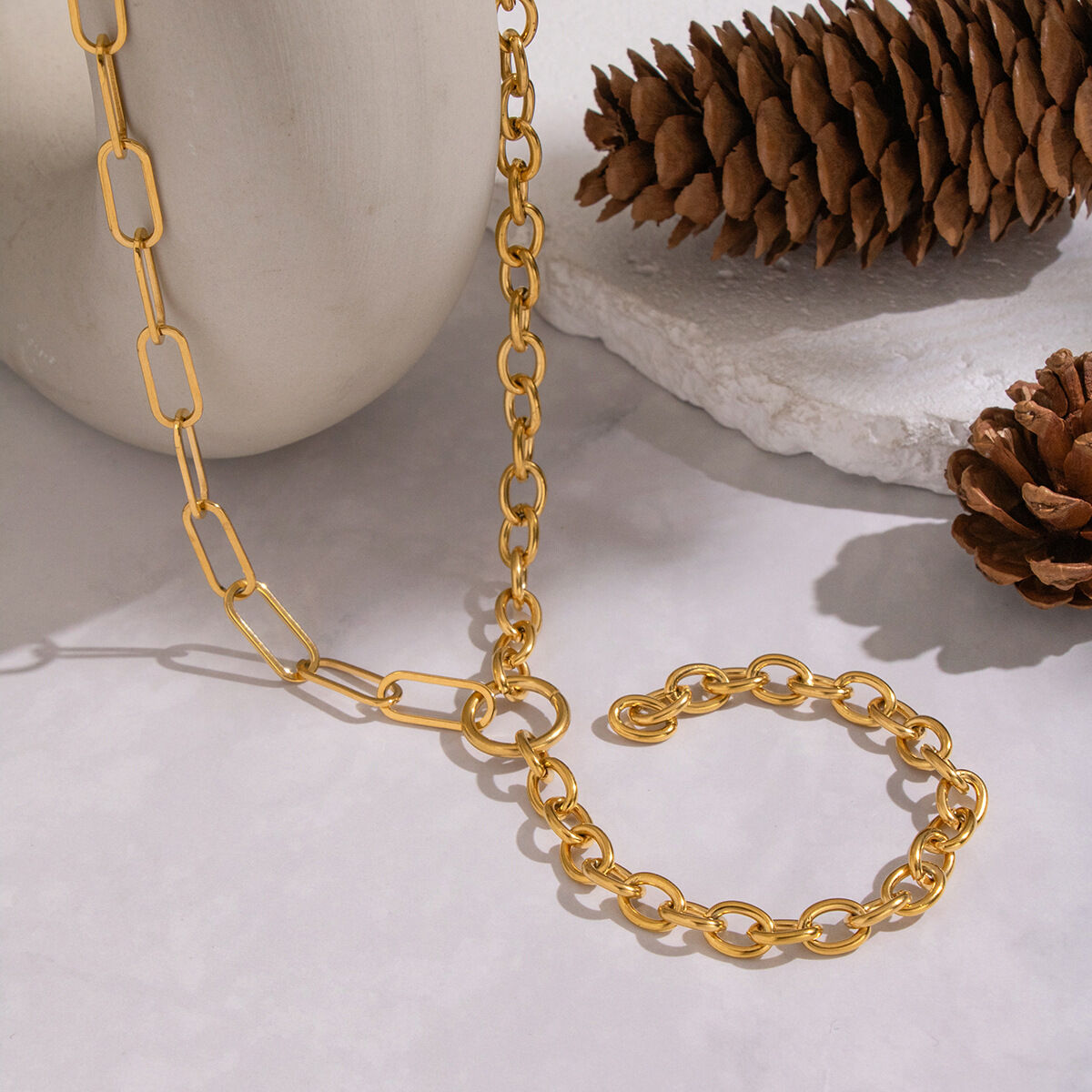 1 Piece Y-shape Chain Stainless Steel Waterproof  Gold Color  Chain Necklace 2