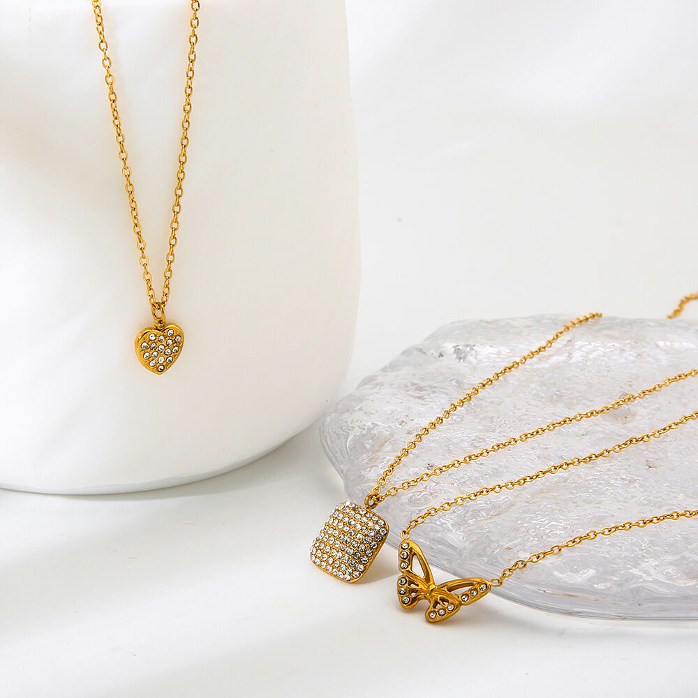 1 pieza elegante cadena de estrella de corazón de acero inoxidable resistente al agua color dorado collares colgantes para mujer Imagen2