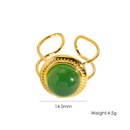 1 Piece Light Luxury  Elegant Green Agate Stainless Steel Waterproof Women's Gemstone Rings