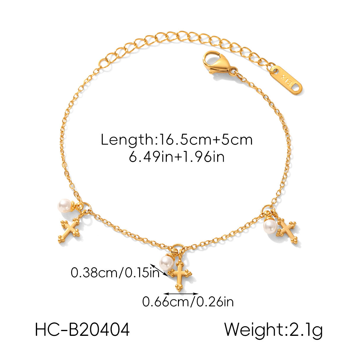 1 Piece Cross Stainless Steel Waterproof Gold Color Pearl Charm Bracelet Picture2