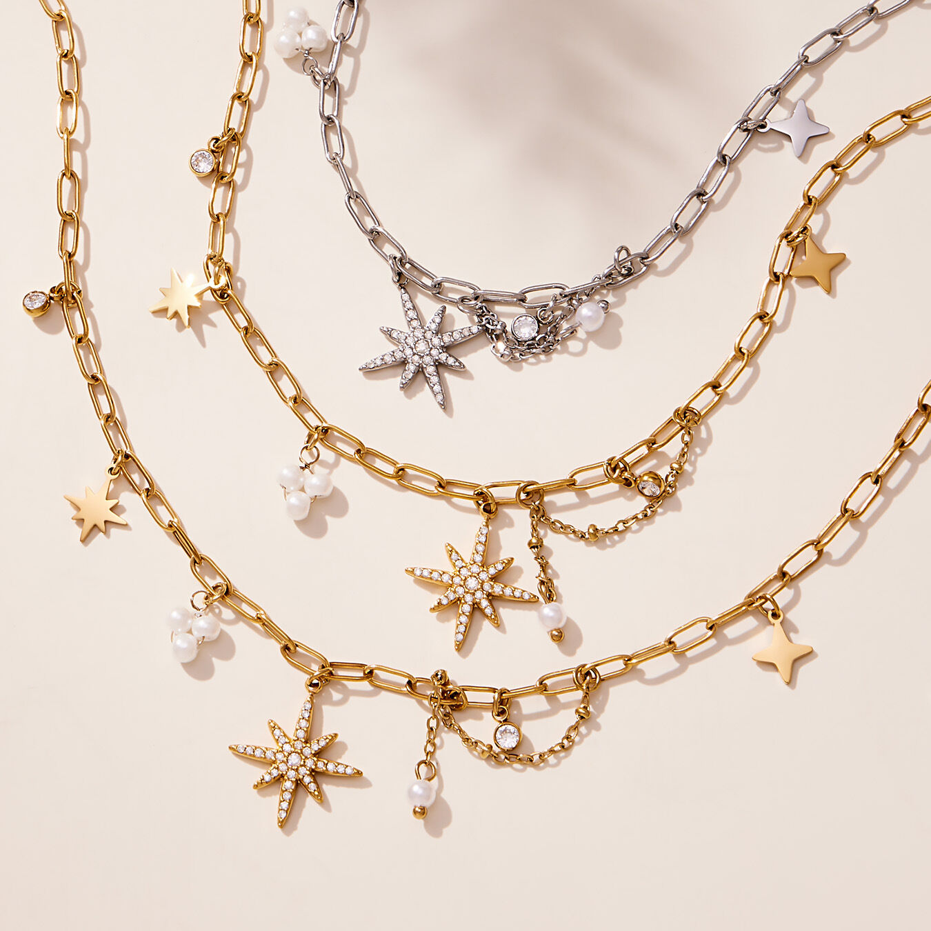 1 Piece Eight-pointed Star Stainless Steel Waterproof Gold Color Zircon Women's Pendant Necklaces Picture3