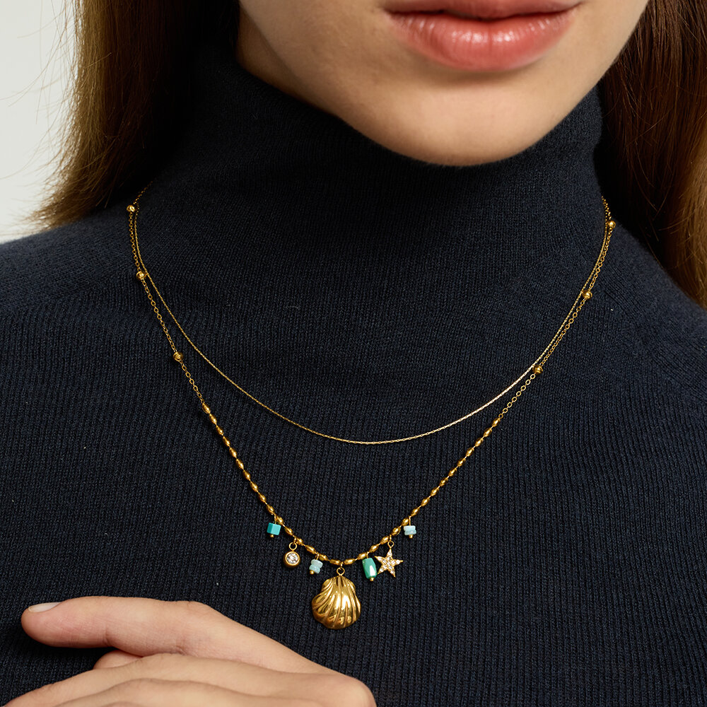 1 Piece  Star Chain Stainless Steel Waterproof   Gold Color  Zircon Women's Pendant Necklaces