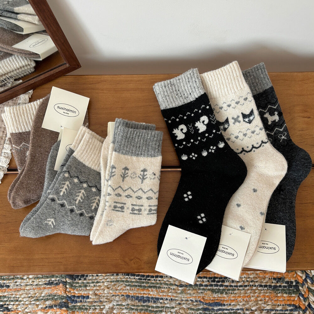 1 Paar weiche, niedliche Baumwollsocken mit Waldtiermuster, wadenlang