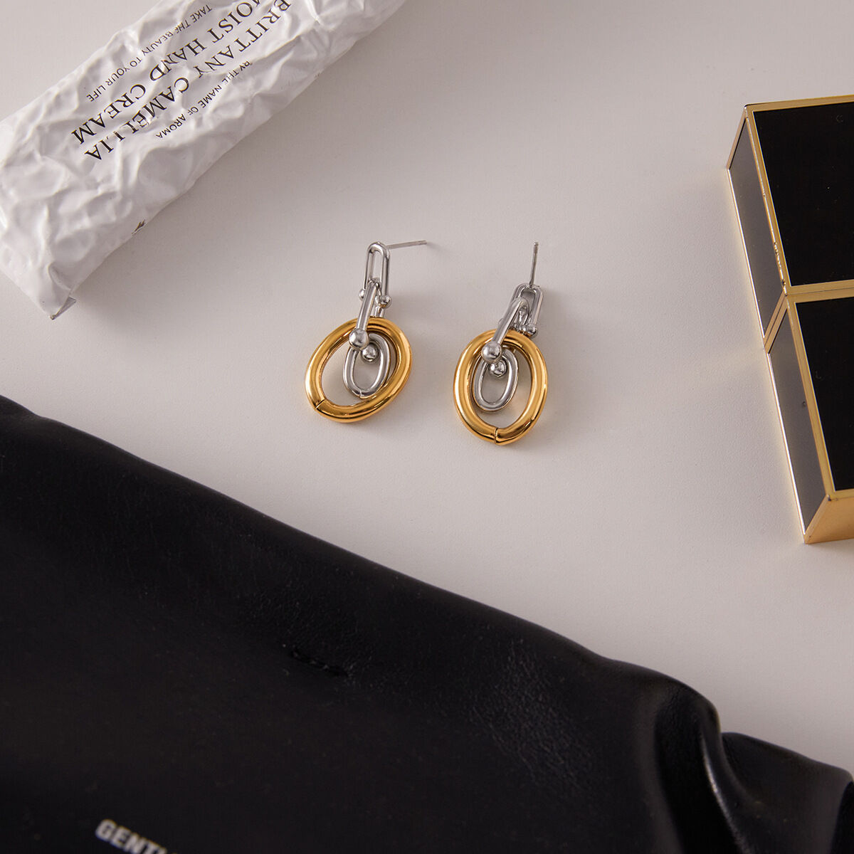 1 Pair Circle Mixed Gold&Silver Colors Stainless Steel Waterproof Women's Drop Earrings h5 Picture5