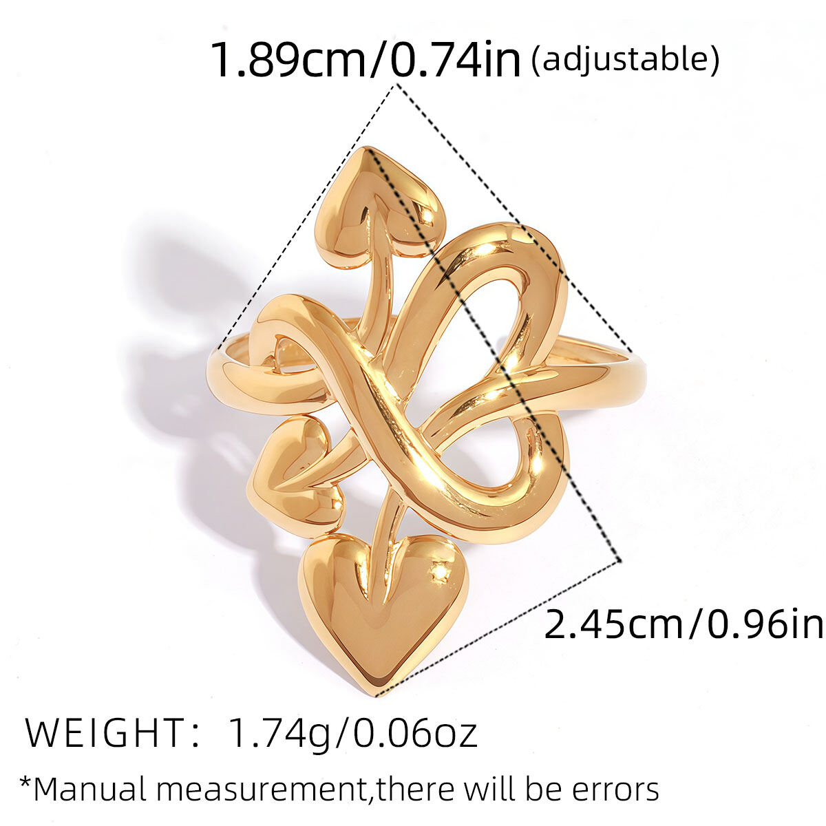 1 Stück Romantischer, herzförmiger Ring aus wasserdichtem Edelstahl für Damen Bild2