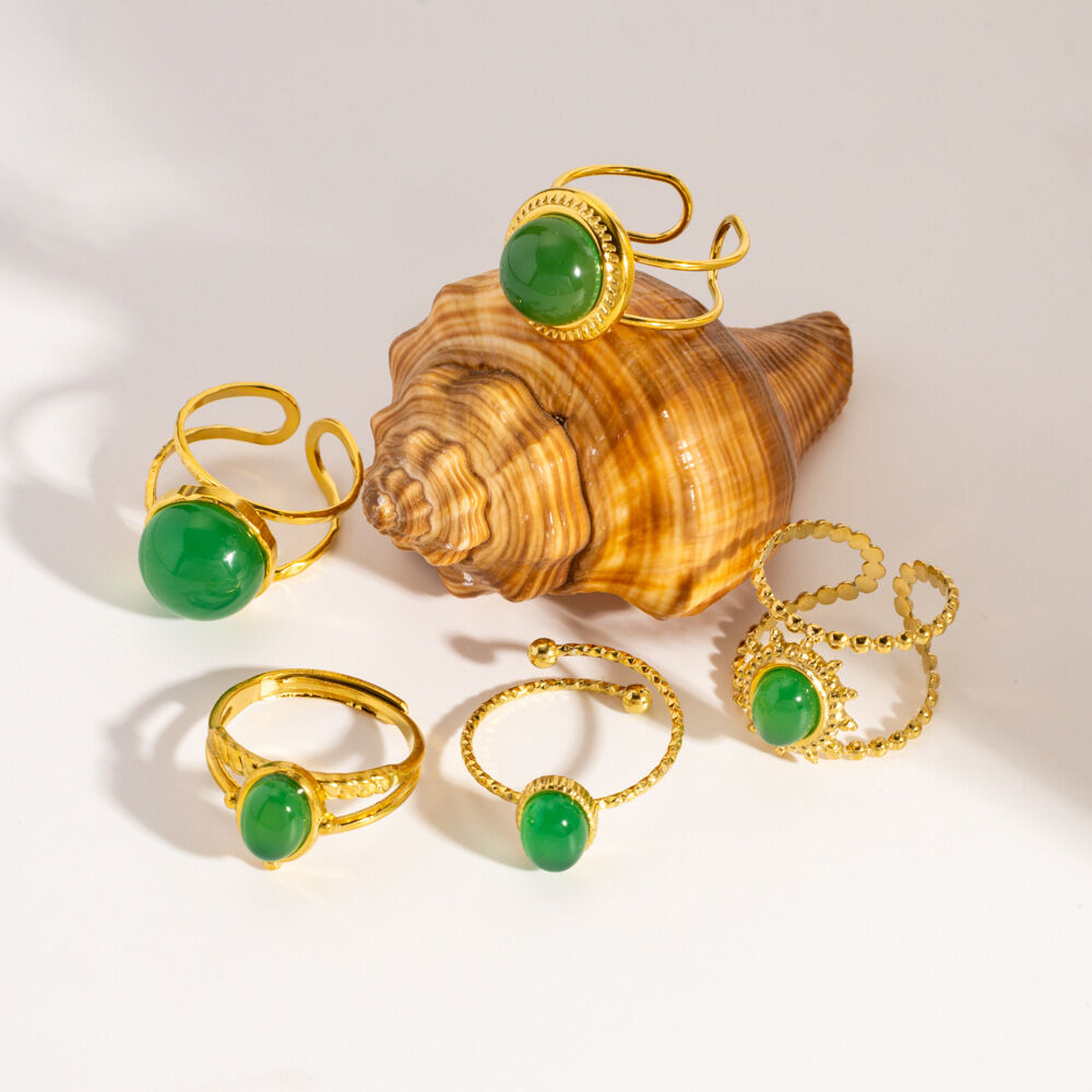 1 Piece Light Luxury  Elegant Green Agate Stainless Steel Waterproof Women's Gemstone Rings