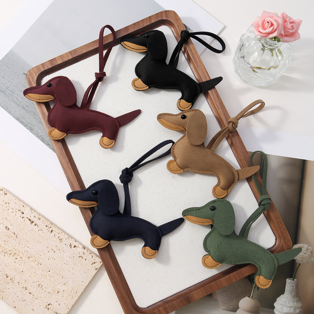 1 Piece Cute Dachshund Cartoon Bag Charm 2