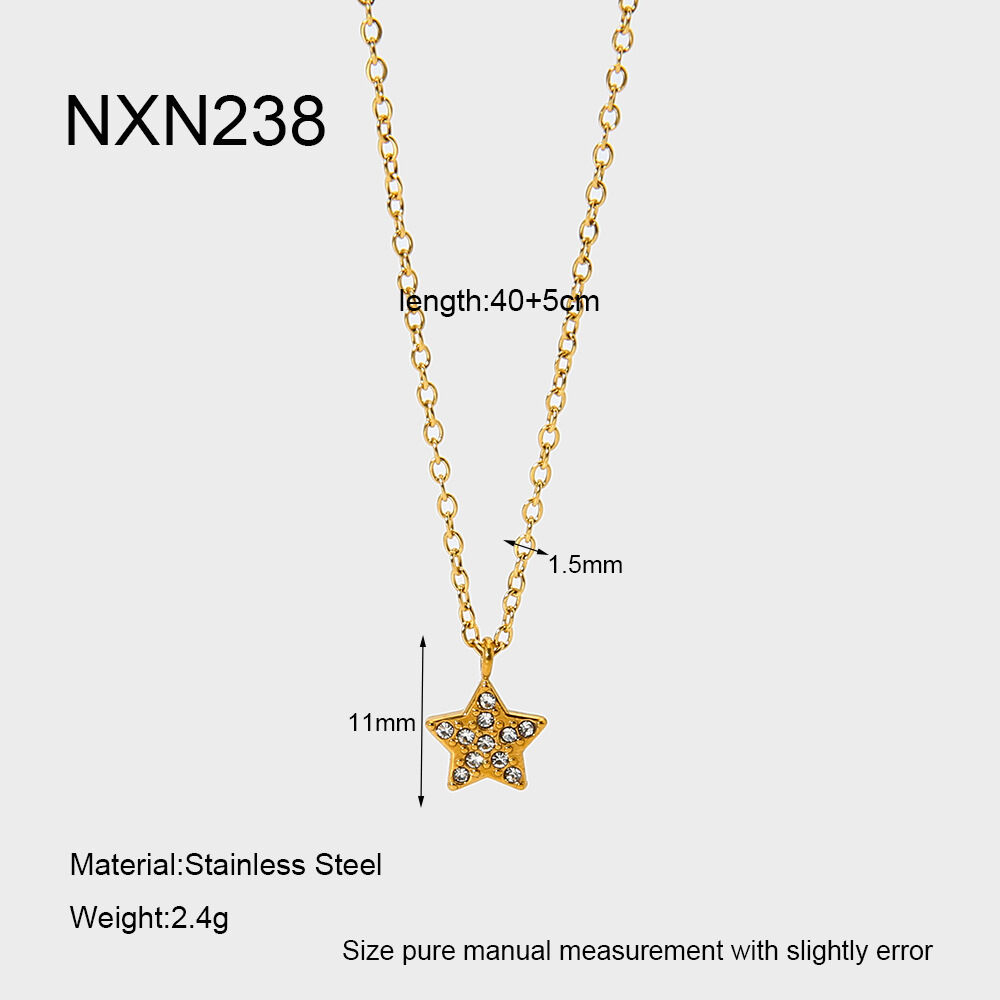 1 pieza elegante cadena de estrella de corazón de acero inoxidable resistente al agua color dorado collares colgantes para mujer h5 