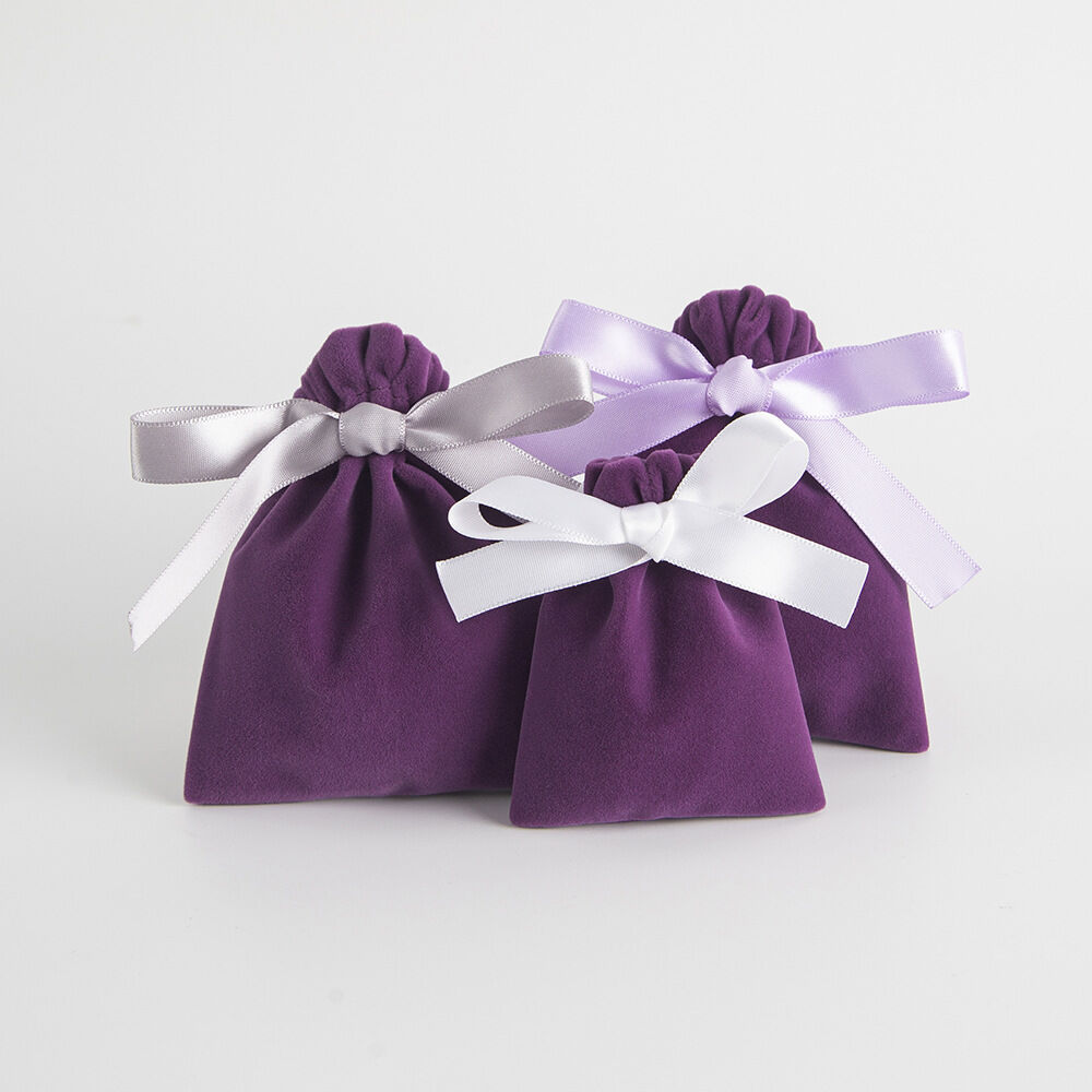 1 Piece Solid Color Bow Knot Flannel Drawstring Jewelry Bag h5Picture2