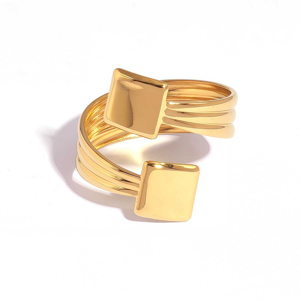 1 Piece  Minimalist Retro Square Stainless Steel Waterproof  Gold Color Women's Statement Rings 