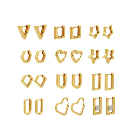 1 Pair Classic Geometrical Shape Stainless Steel Waterproof Gold Color Women's Hoop Earrings