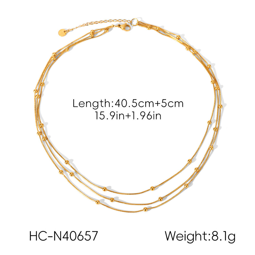 Beads Stainless Steel Waterproof Gold Color Layered Necklace Set h5Picture2