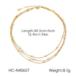 Beads Stainless Steel Waterproof Gold Color Layered Necklace Set h5 Picture2