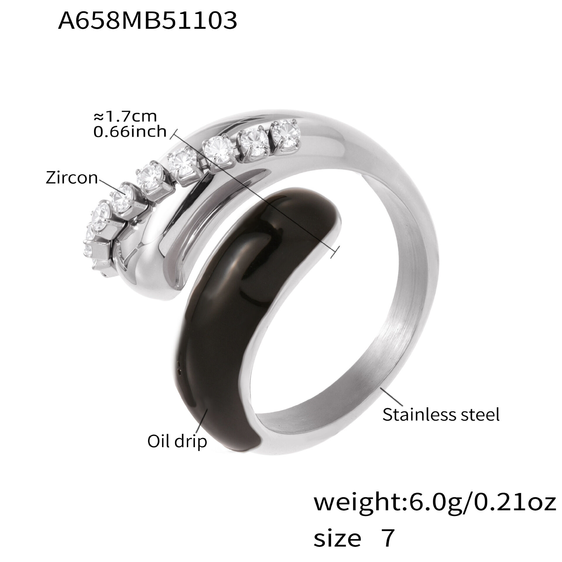 A658 - Steel Black Spotted Ring/No.7 Picture6