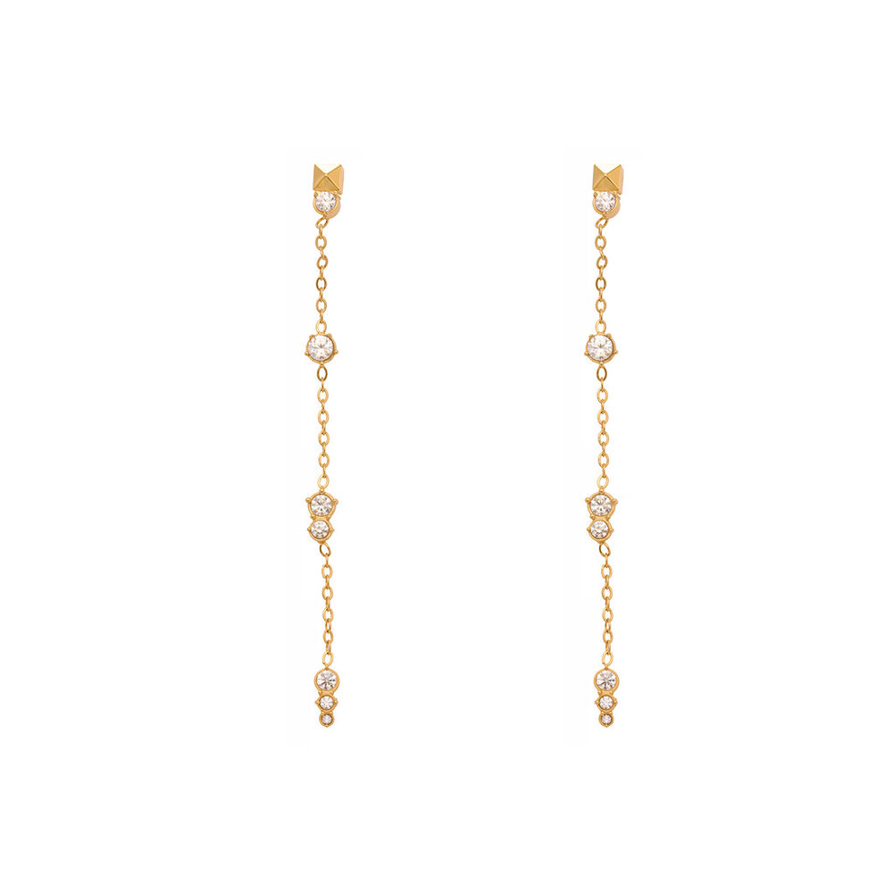 1 Pair Exquisite Tassel Stainless Steel Waterproof Gold Color Zircon Women's Dangle Earrings