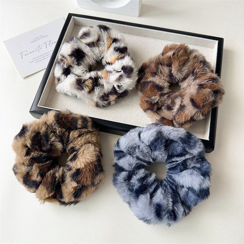 1 pieza de coleteros peludos con estampado de leopardo retro de serie simple para mujer
