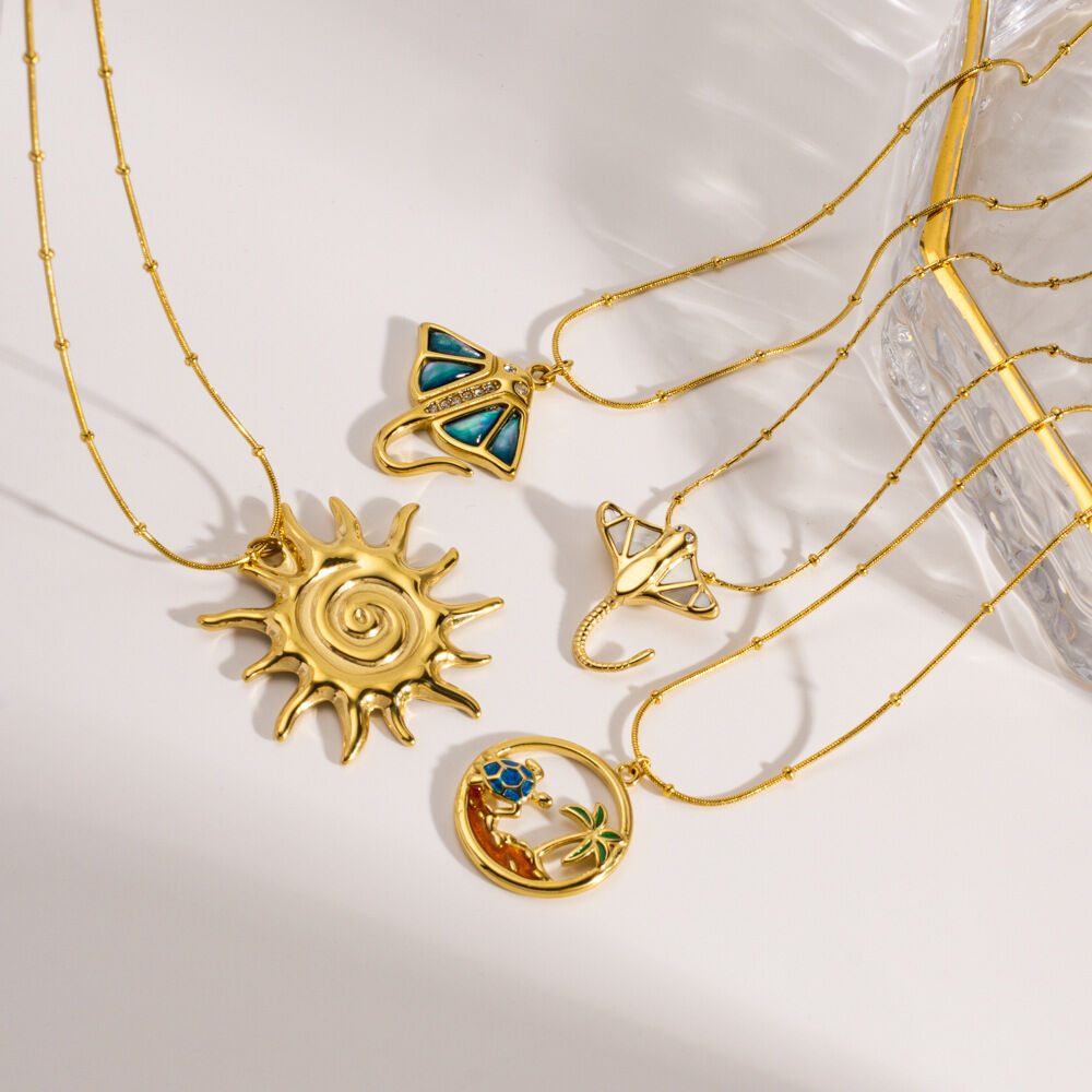1 Piece Fashion Design Ocean Themed Sun Stainless Steel Waterproof Women's Pendant Necklaces h5 Picture3
