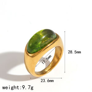 1 Piece Circle Stainless Steel Waterproof Gold Color Shell Acrylic Statement Rings h5