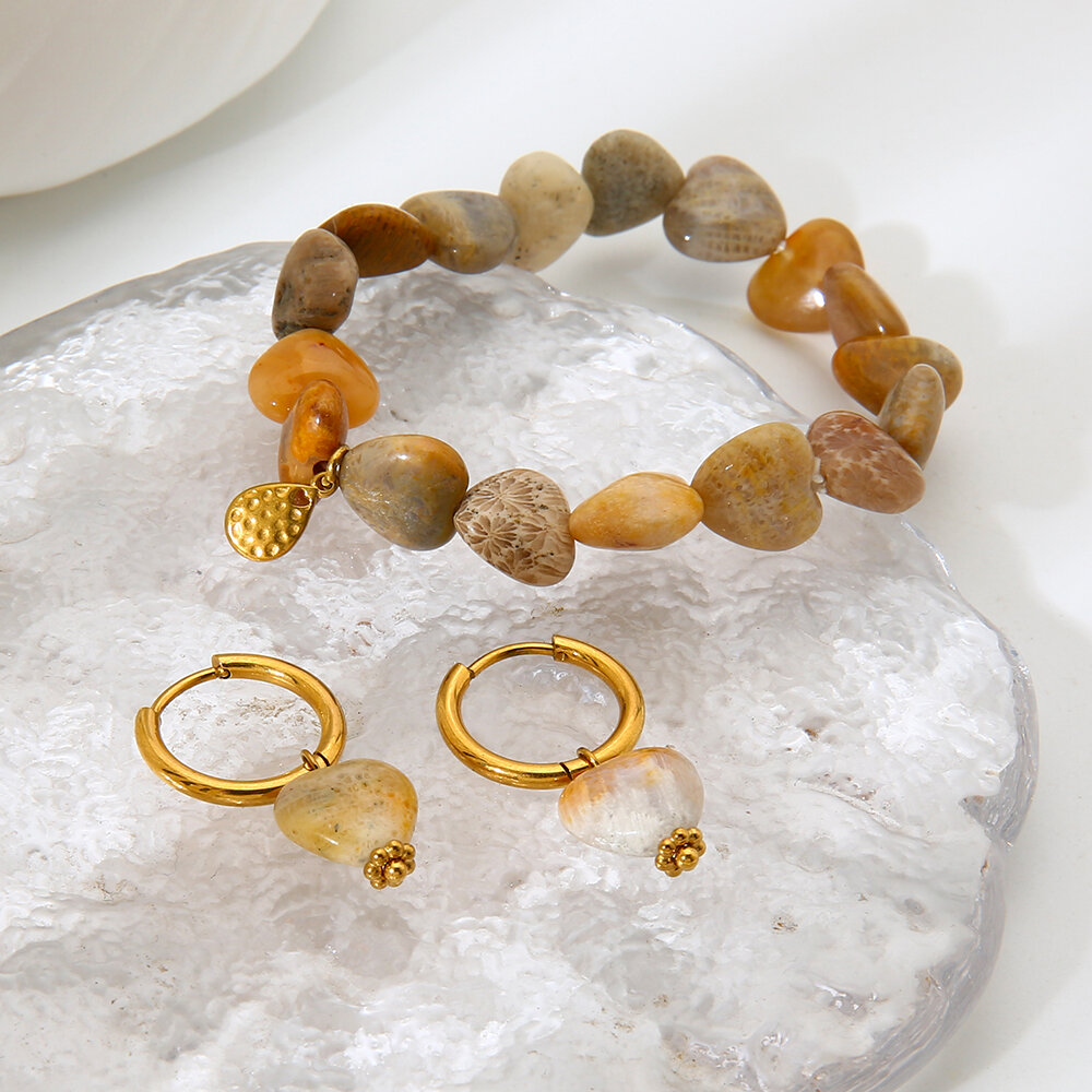 Ensemble de bijoux pour femme en forme de cœur, style bohème classique, orné de pierres naturelles (1 pièce). 2