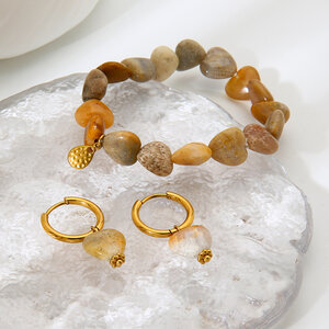 Conjunto de joyería para mujer de 1 pieza con piedras naturales y corazón bohemio clásico h5 Imagen2