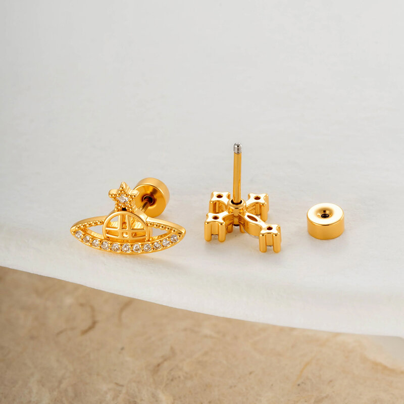 1 Piece Planet Copper Zircon Women's Piercing Earrings h5 Picture4